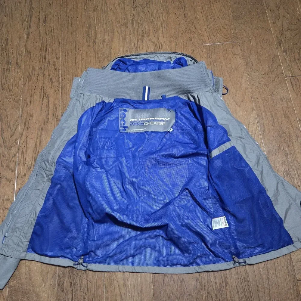 New Superdry Jacket M Windcheater Shell Weatherproof Triple Zip High Neck Hoodie
